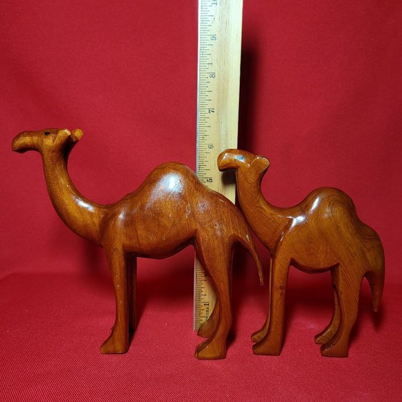 Camel Olive Wood Figurine Hand Carved Wooden Figurine Set of 2 - Picture 10 of 14